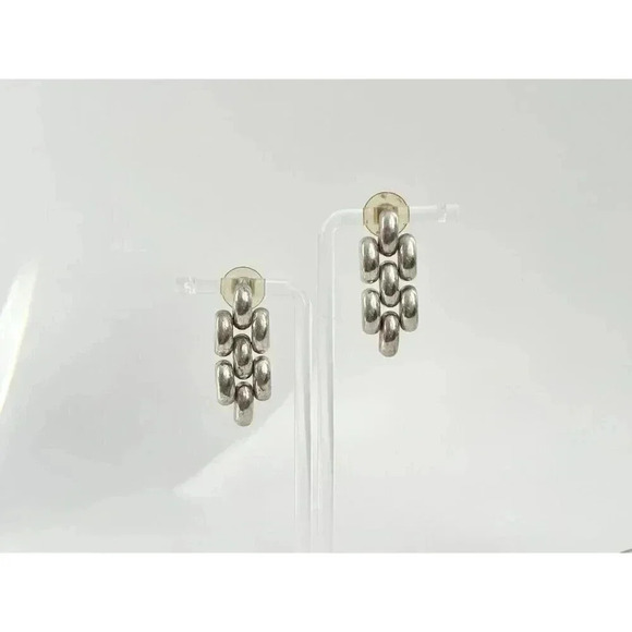 Silver Tone Vintage Chainlink Dangle Earrings - Picture 4 of 10